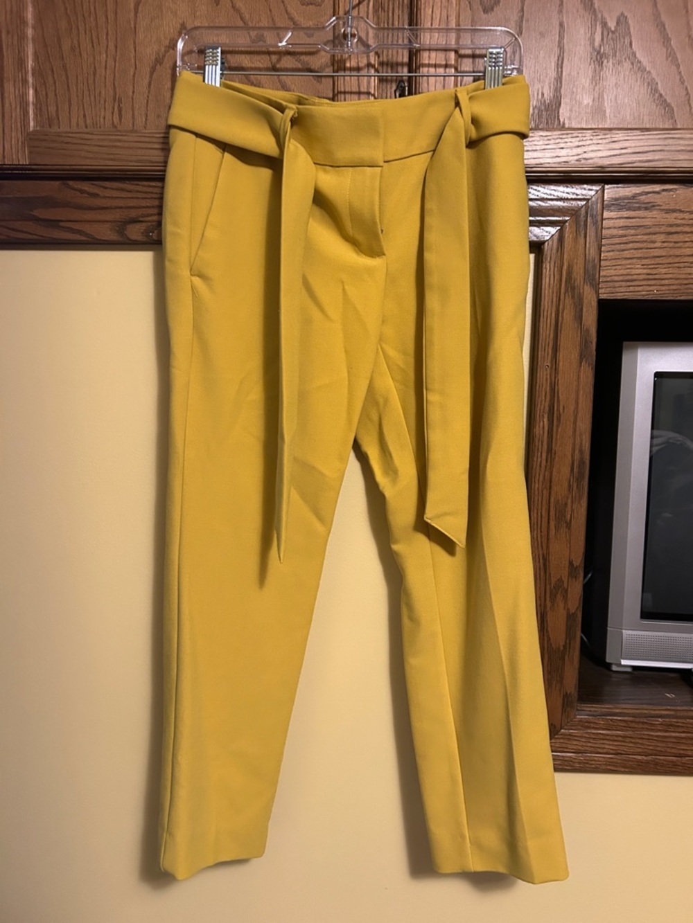 LOFT Yellow High-Waist Tie-Belt Straight Leg Pants